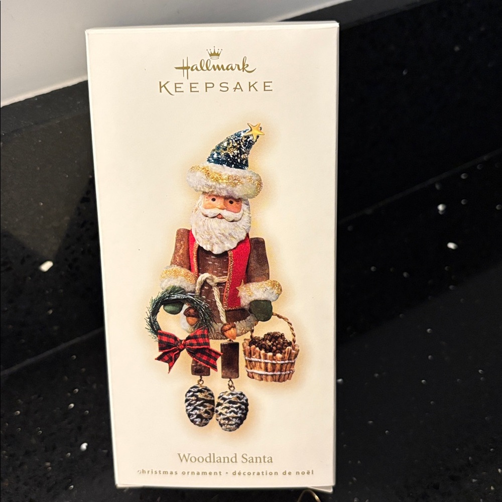 2 Santa Ornaments: Hallmark Keepsake Woodland Santa & Santa w Presents Stack - Picture 4 of 8